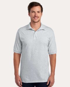 JERZEES 437R Men’s Dri-Power® Polo – Ash (on model)