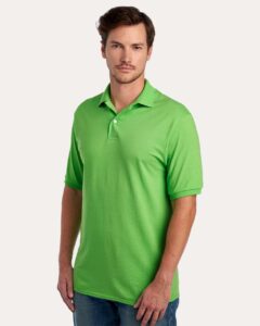 JERZEES 437R Men’s Dri-Power® Polo – Kiwi (on model side)