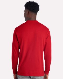 JERZEES 437LR Men’s Dri-Power® Long Sleeve Polo – True Red (on model back)