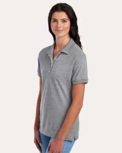 JERZEES 437F Women’s Dri-Power® Polo – Oxford (on model side)