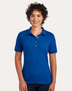JERZEES 437F Women’s Dri-Power® Polo – Royal (on model)