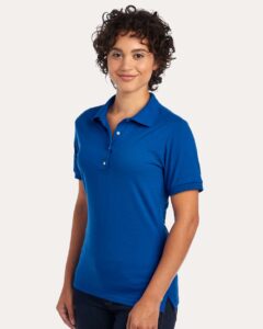 JERZEES 437F Women’s Dri-Power® Polo – Royal (on model side)
