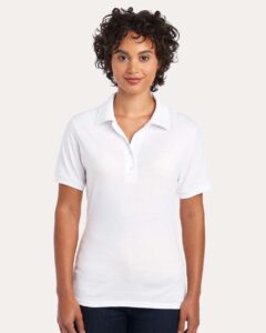 JERZEES 437F Women’s Dri-Power® Polo – White (on model)