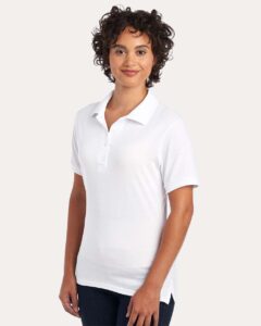 JERZEES 437F Women’s Dri-Power® Polo – White (on model side)