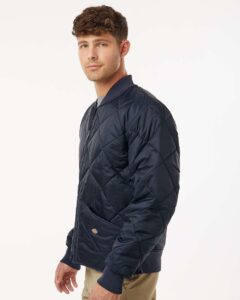 Dickies 6124 Men’s Diamond Quilted Jacket – Dark Navy (on model side)