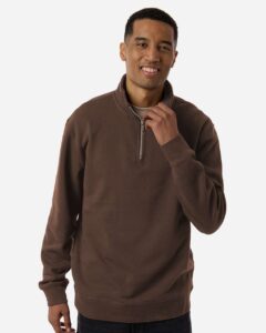 Independent Trading Co. SS4600QZ Unisex Midweight Quarter-Zip Pullover – Brown (on model)