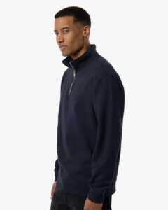 Independent Trading Co. SS4600QZ Unisex Midweight Quarter-Zip Pullover – Classic Navy (on model side)