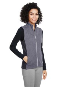 Spyder S17275 Women’s Pursuit Vest – Black Heather/ Black (on model side)