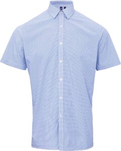Artisan Collection by Reprime RP221 Men’s Microcheck Gingham Cotton Shirt – Light Blue/ White