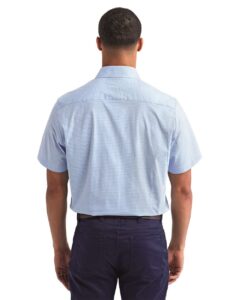 Artisan Collection by Reprime RP221 Men’s Microcheck Gingham Cotton Shirt – Light Blue/ White (on model back)