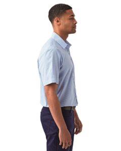 Artisan Collection by Reprime RP221 Men’s Microcheck Gingham Cotton Shirt – Light Blue/ White (on model side)