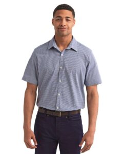 Artisan Collection by Reprime RP221 Men’s Microcheck Gingham Cotton Shirt – Navy/ White (on model)