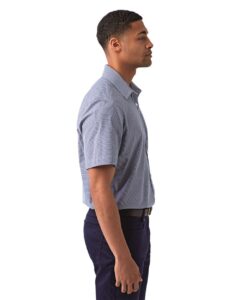 Artisan Collection by Reprime RP221 Men’s Microcheck Gingham Cotton Shirt – Navy/ White (on model side)