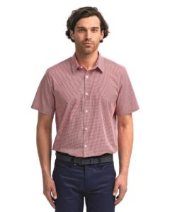 Artisan Collection by Reprime RP221 Men’s Microcheck Gingham Cotton Shirt – Red/ White (on model)