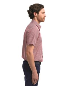 Artisan Collection by Reprime RP221 Men’s Microcheck Gingham Cotton Shirt – Red/ White (on model side)