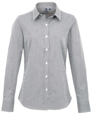 Artisan Collection by Reprime RP320 Women’s Microcheck Gingham Cotton Shirt – Black/ White