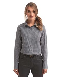 Artisan Collection by Reprime RP320 Women’s Microcheck Gingham Cotton Shirt – Black/ White (on model)