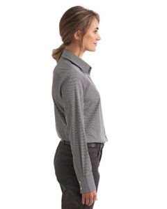 Artisan Collection by Reprime RP320 Women’s Microcheck Gingham Cotton Shirt – Black/ White (on model side)