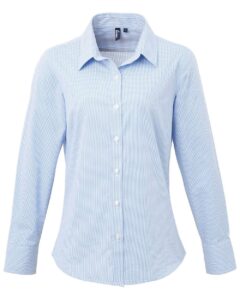 Artisan Collection by Reprime RP320 Women’s Microcheck Gingham Cotton Shirt – Light Blue/ White