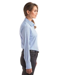 Artisan Collection by Reprime RP320 Women’s Microcheck Gingham Cotton Shirt – Light Blue/ White (on model side)