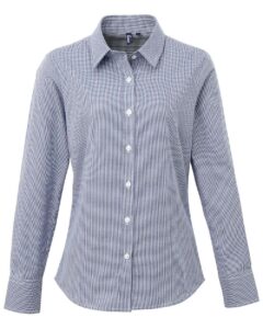 Artisan Collection by Reprime RP320 Women’s Microcheck Gingham Cotton Shirt – Navy/ White