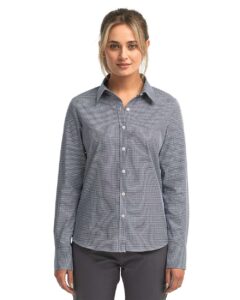 Artisan Collection by Reprime RP320 Women’s Microcheck Gingham Cotton Shirt – Navy/ White (on model)