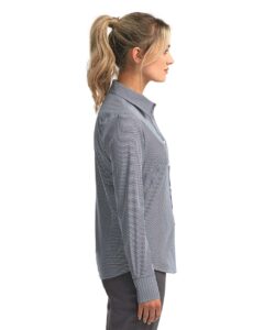 Artisan Collection by Reprime RP320 Women’s Microcheck Gingham Cotton Shirt – Navy/ White (on model side)