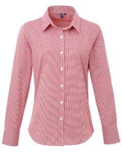 Artisan Collection by Reprime RP320 Women’s Microcheck Gingham Cotton Shirt – Red/ White