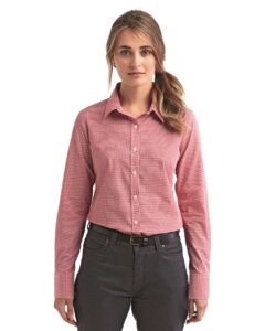 Artisan Collection by Reprime RP320 Women’s Microcheck Gingham Cotton Shirt – Red/ White (on model)