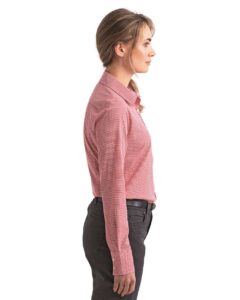 Artisan Collection by Reprime RP320 Women’s Microcheck Gingham Cotton Shirt – Red/ White (on model side)