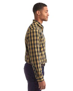 Artisan Collection by Reprime RP250 Men’s Mulligan Check Cotton Shirt – Camel/ Navy (on model side)