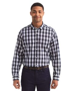 Artisan Collection by Reprime RP250 Men’s Mulligan Check Cotton Shirt – White/ Navy (on model)