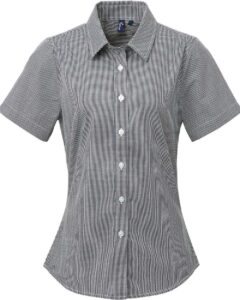 Artisan Collection by Reprime RP321 Women’s Microcheck Gingham Short Sleeve Cotton Dress Shirt – Black/ White