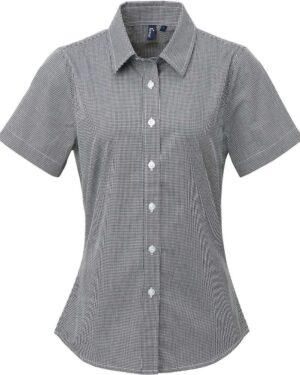 Artisan Collection by Reprime RP321 Women’s Microcheck Gingham Short Sleeve Cotton Dress Shirt – Black/ White