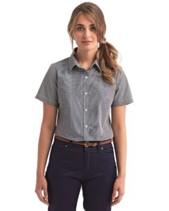 Artisan Collection by Reprime RP321 Women’s Microcheck Gingham Short Sleeve Cotton Dress Shirt – Black/ White (on model)