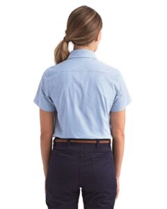 Artisan Collection by Reprime RP321 Women’s Microcheck Gingham Short Sleeve Cotton Dress Shirt – Light Blue/ White (on model back)