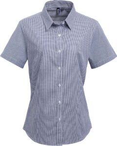 Artisan Collection by Reprime RP321 Women’s Microcheck Gingham Short Sleeve Cotton Dress Shirt – Navy/ White
