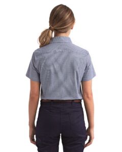 Artisan Collection by Reprime RP321 Women’s Microcheck Gingham Short Sleeve Cotton Dress Shirt – Navy/ White (on model back)