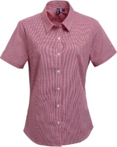Artisan Collection by Reprime RP321 Women’s Microcheck Gingham Short Sleeve Cotton Dress Shirt – Red/ White