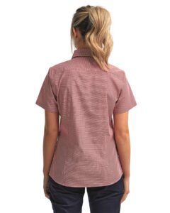 Artisan Collection by Reprime RP321 Women’s Microcheck Gingham Short Sleeve Cotton Dress Shirt – Red/ White (on model back)