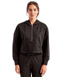 TriDri TD077 Women’s Alice Half-Zip Hooded Sweatshirt – Black (on model)
