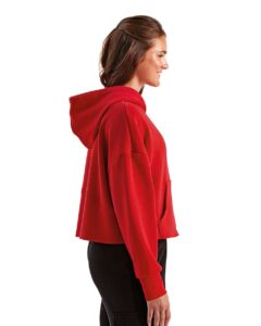 TriDri TD077 Women’s Alice Half-Zip Hooded Sweatshirt – Fire Red (on model side)
