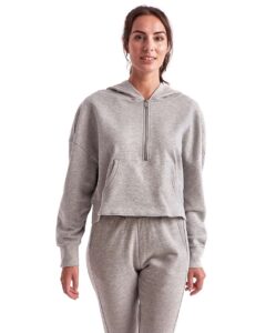 TriDri TD077 Women’s Alice Half-Zip Hooded Sweatshirt – Heather Grey (on model)