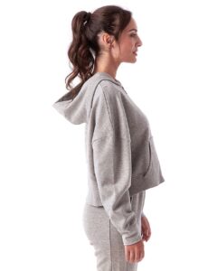 TriDri TD077 Women’s Alice Half-Zip Hooded Sweatshirt – Heather Grey (on model side)