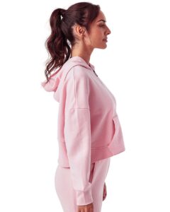 TriDri TD077 Women’s Alice Half-Zip Hooded Sweatshirt – Light Pink (on model side)