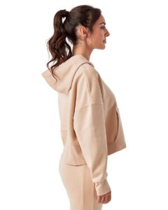 TriDri TD077 Women’s Alice Half-Zip Hooded Sweatshirt – Nude (on model side)