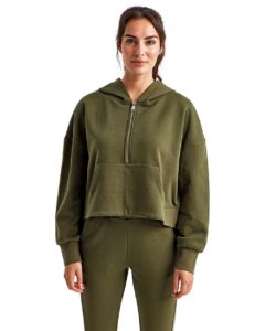 TriDri TD077 Women’s Alice Half-Zip Hooded Sweatshirt – Olive (on model)