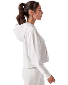 TriDri TD077 Women’s Alice Half-Zip Hooded Sweatshirt – White (on model side)
