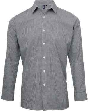 Artisan Collection by Reprime RP220 Men’s Microcheck Gingham Cotton Shirt – Black/ White