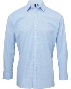 Artisan Collection by Reprime RP220 Men’s Microcheck Gingham Cotton Shirt – Light Blue/ White